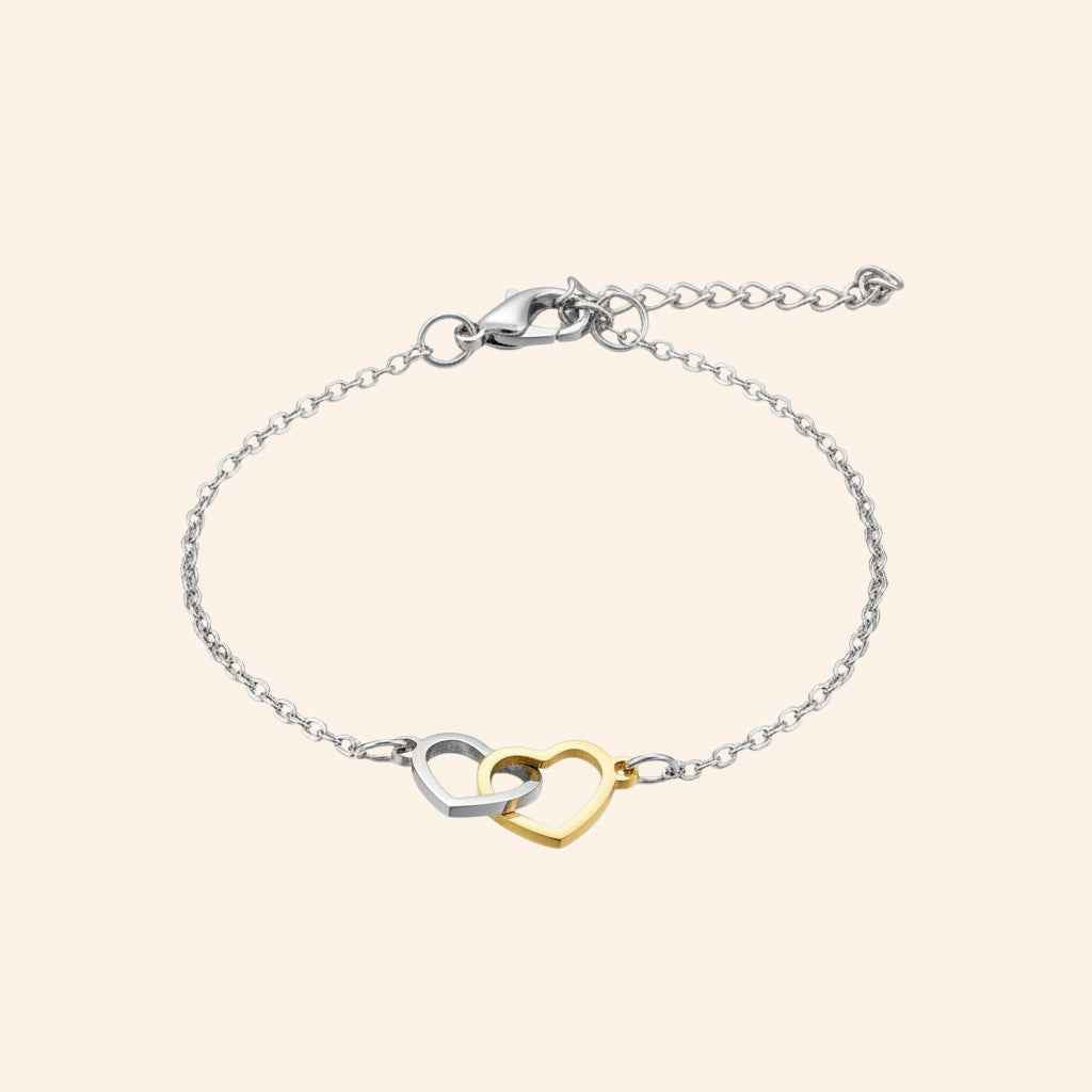 Bracelet Cœur entrelacés bicolore chaîne argentée