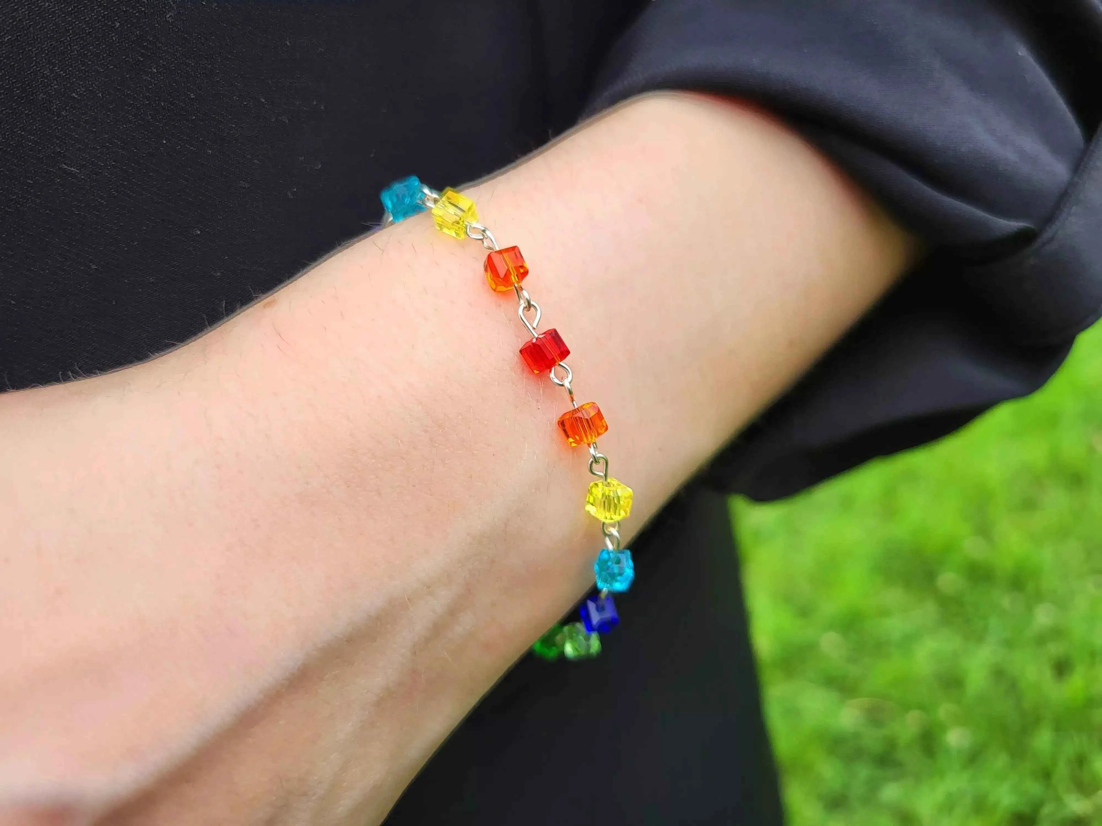 Bracelet perles cristal cubes Multicolores