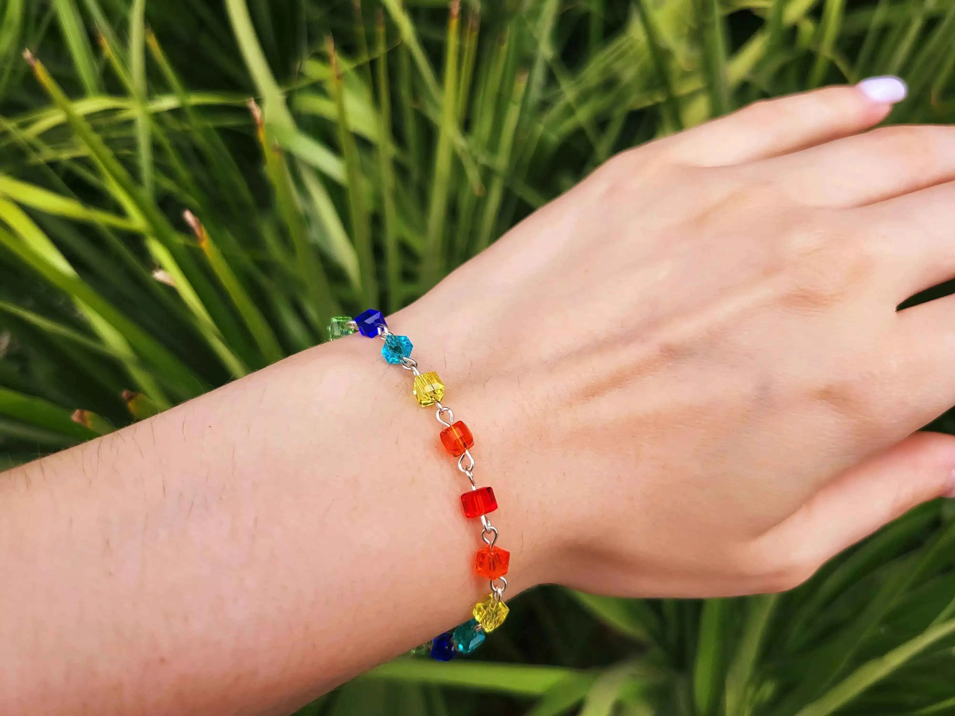 Bracelet perles cristal cubes Multicolores