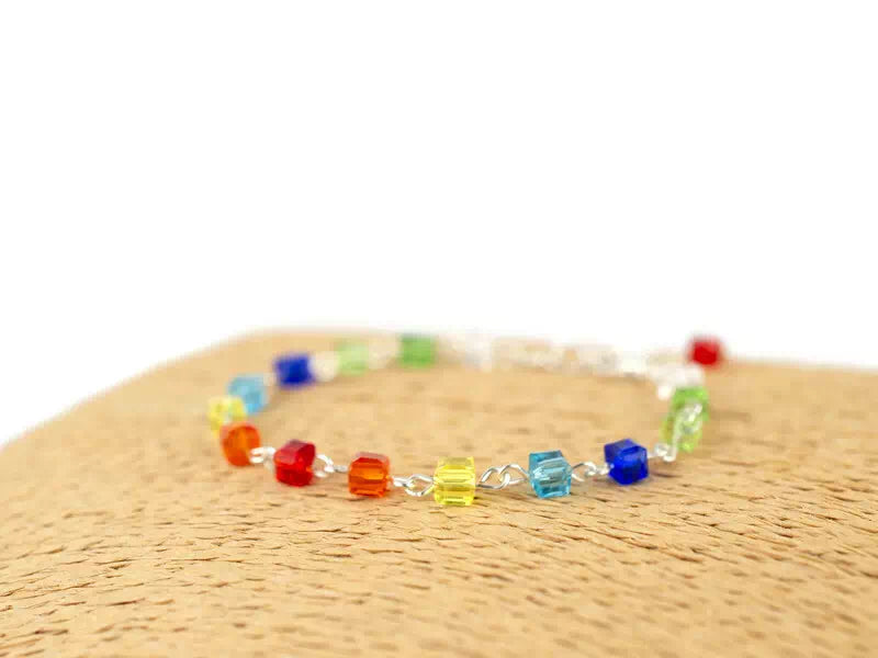 Bracelet Perles Cubes en Cristal Multicolores  Bracelet Jethyka