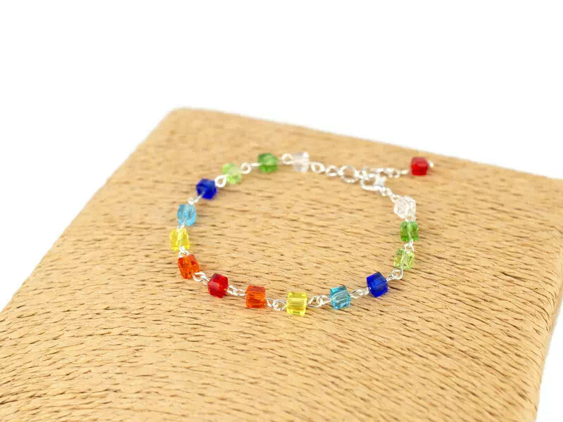 Bracelet Perles Cubes en Cristal Multicolores  Bracelet Jethyka