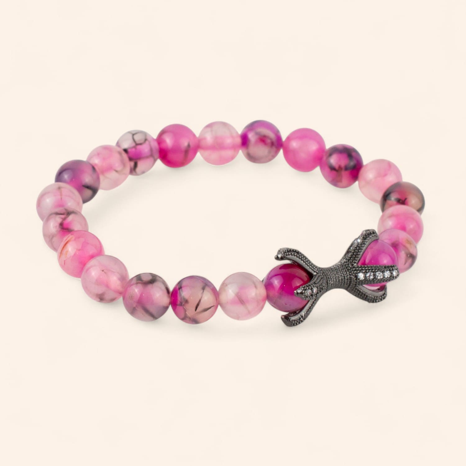 Bracelet Étreinte en Pierres Naturelles Agate Veine de Dragon Rose  Bracelet Jethyka