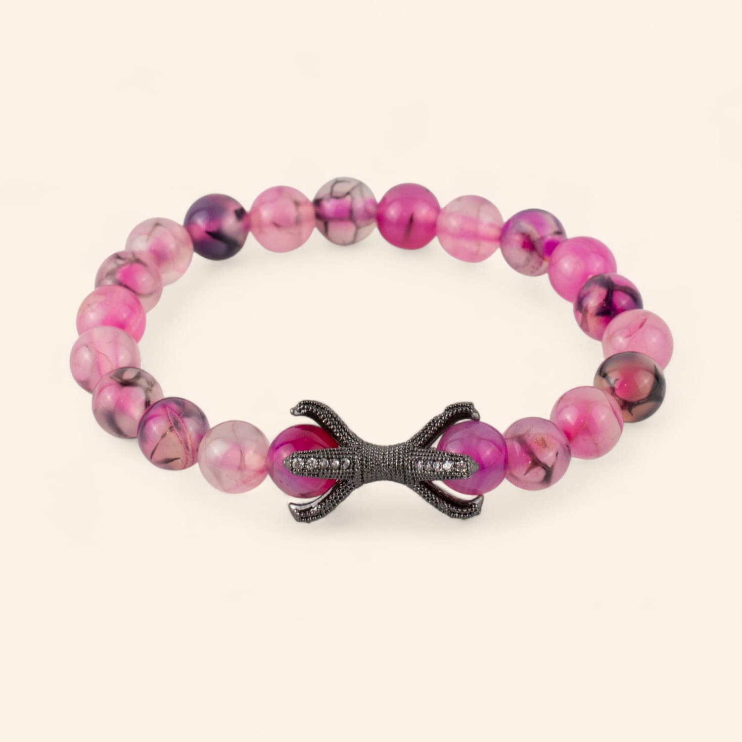 Bracelet Étreinte en Pierres Naturelles Agate Veine de Dragon Rose  Bracelet Jethyka