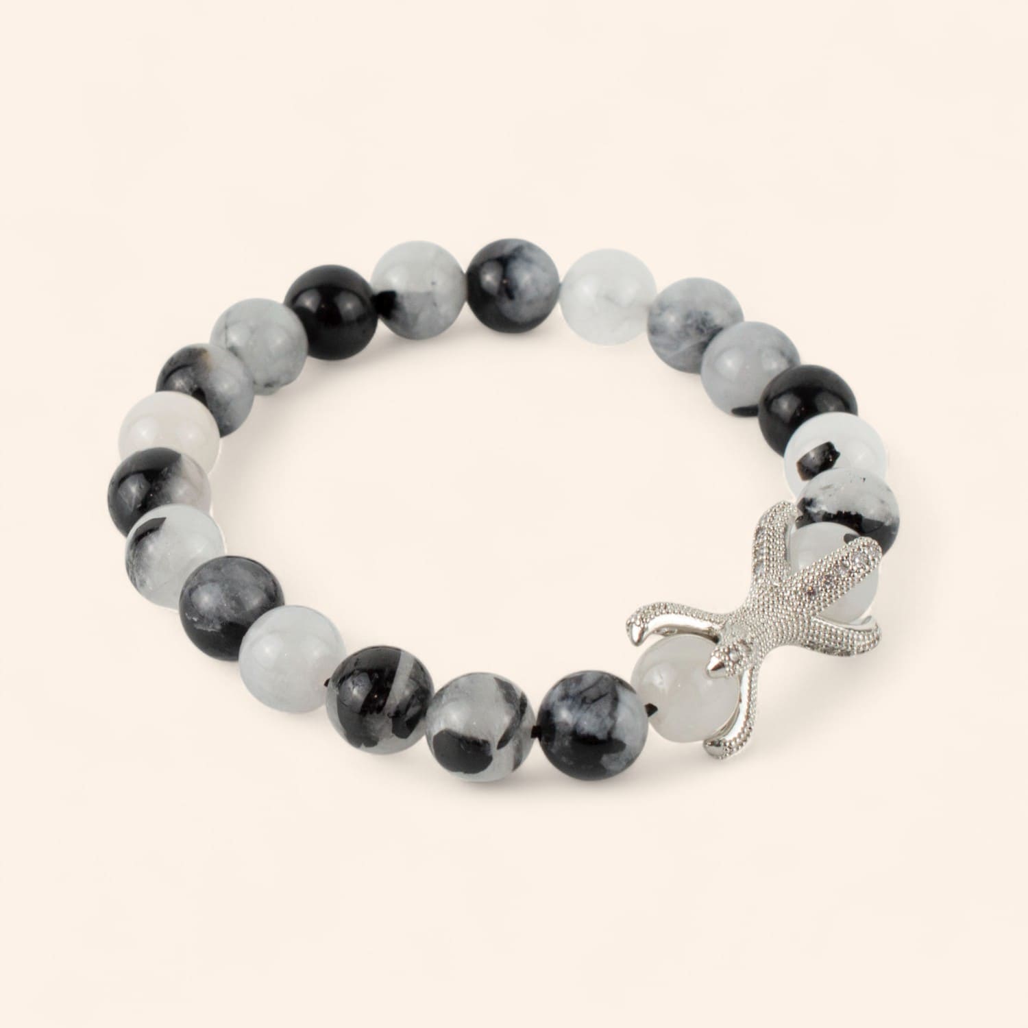 Bracelet Etreinte en pierres naturelles Quartz noir & blanc  Bracelet Jethyka
