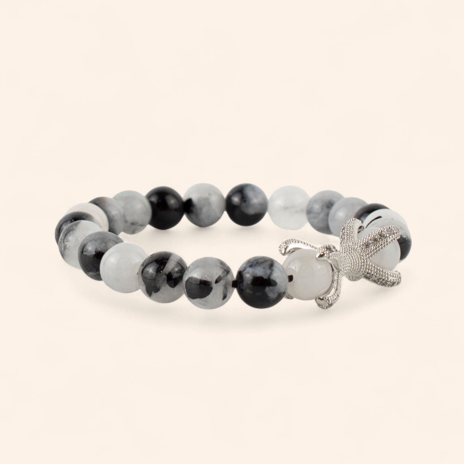 Bracelet Etreinte en pierres naturelles Quartz noir & blanc  Bracelet Jethyka