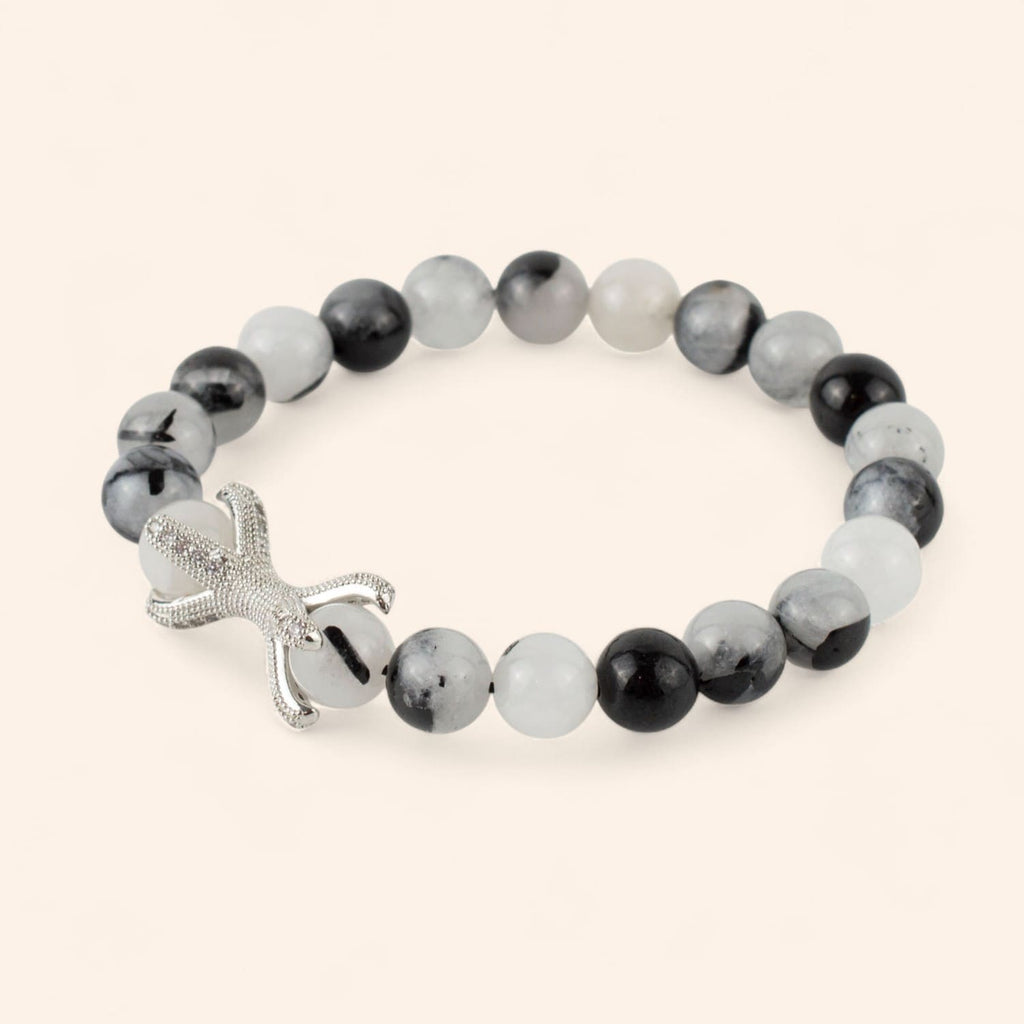 Bracelet Etreinte en pierres naturelles Quartz noir & blanc  Bracelet Jethyka