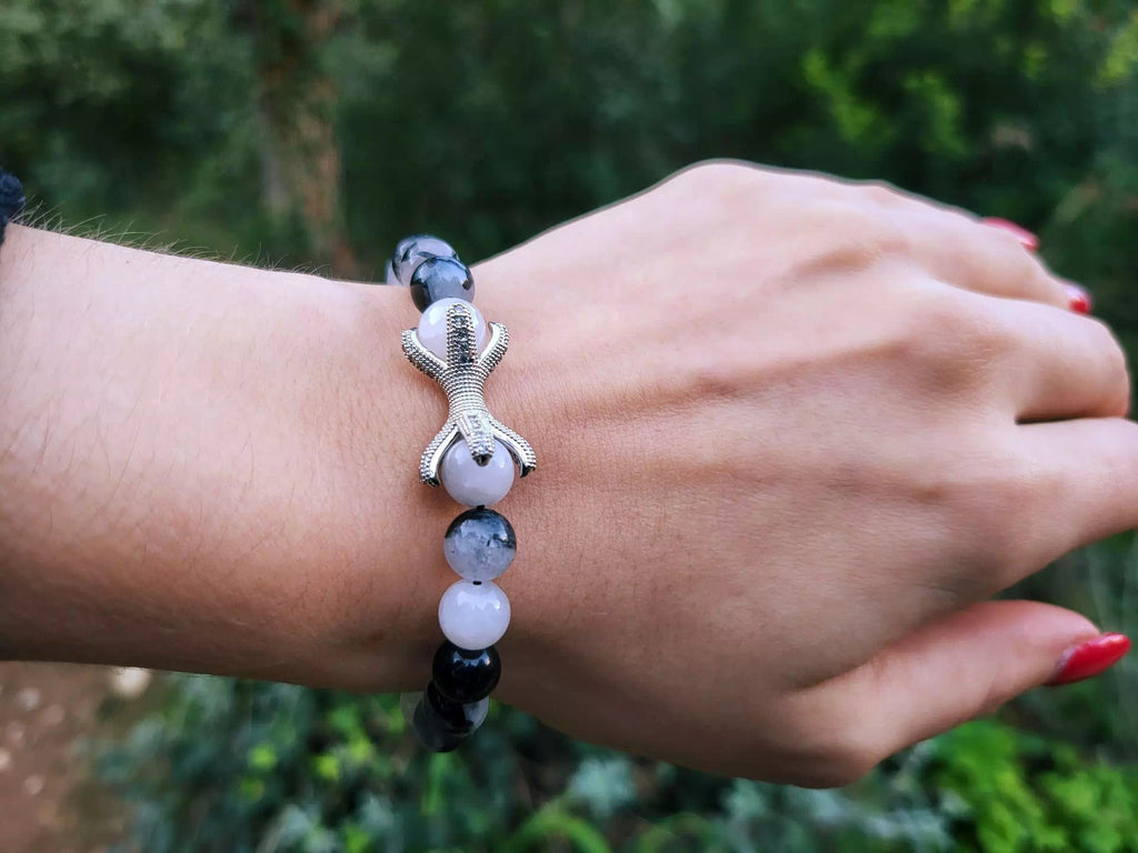 Bracelet Etreinte en pierres naturelles Quartz noir & blanc  Bracelet Jethyka