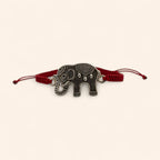 Bracelet Macramé Rouge et Eléphant argenté  Bracelet Jethyka