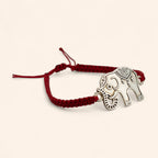 Bracelet Macramé Rouge et Eléphant argenté  Bracelet Jethyka