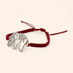 Bracelet Macramé Rouge et Eléphant argenté  Bracelet Jethyka