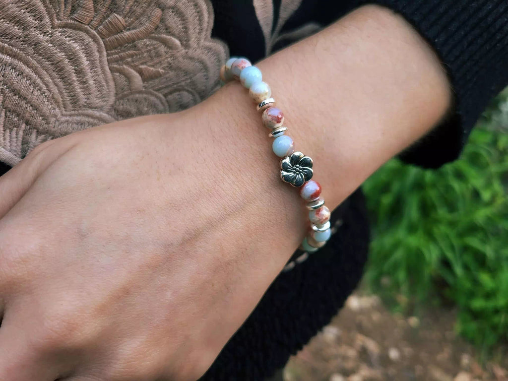 Bracelet en Pierres Naturelles Jaspe Impérial et Perle Fleur de Cerisier  Bracelet Jethyka