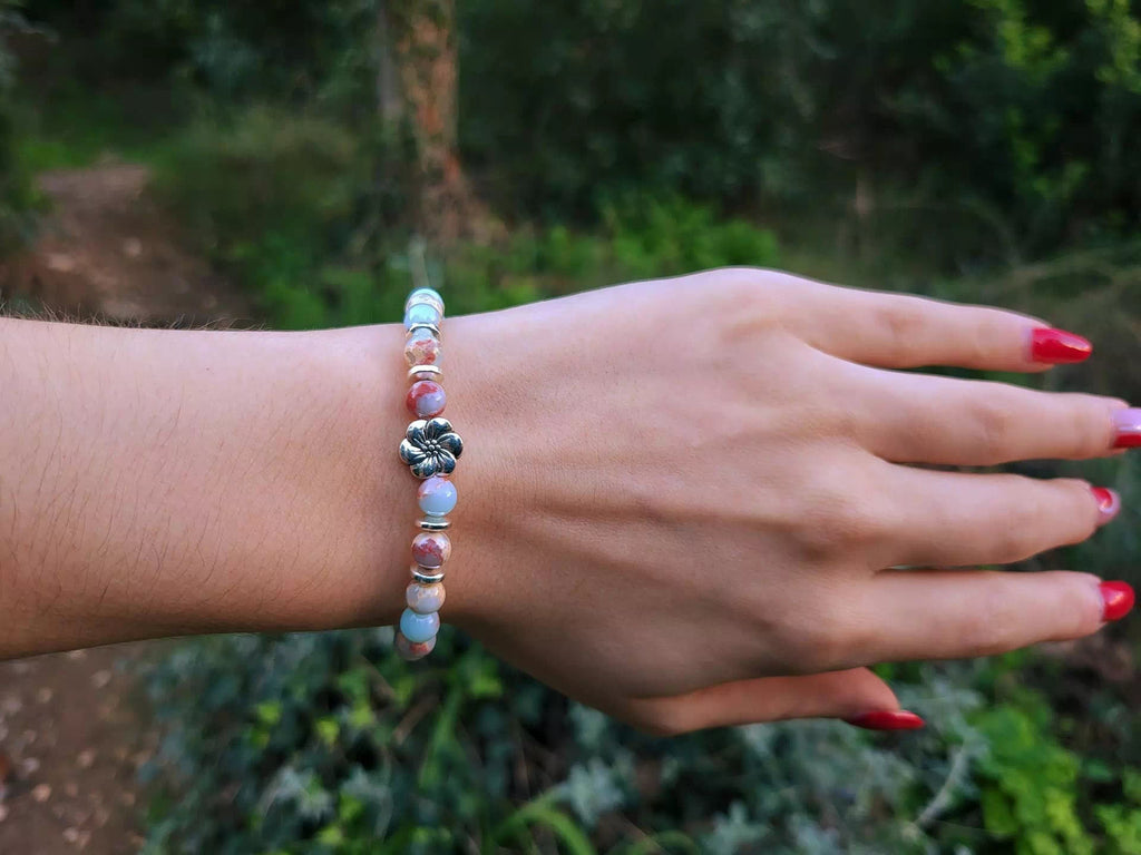 Bracelet en Pierres Naturelles Jaspe Impérial et Perle Fleur de Cerisier  Bracelet Jethyka