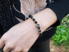 Bracelet en pierres naturelles Obsidienne et perle Fleur de cerisier  Bracelet Jethyka