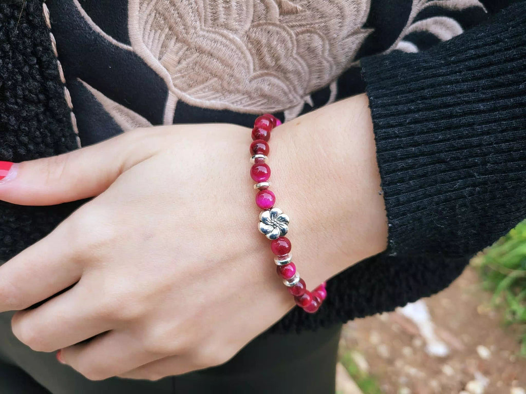 Bracelet en pierres naturelles Œil de Tigre Rose et Fleur de cerisier  Bracelet Jethyka