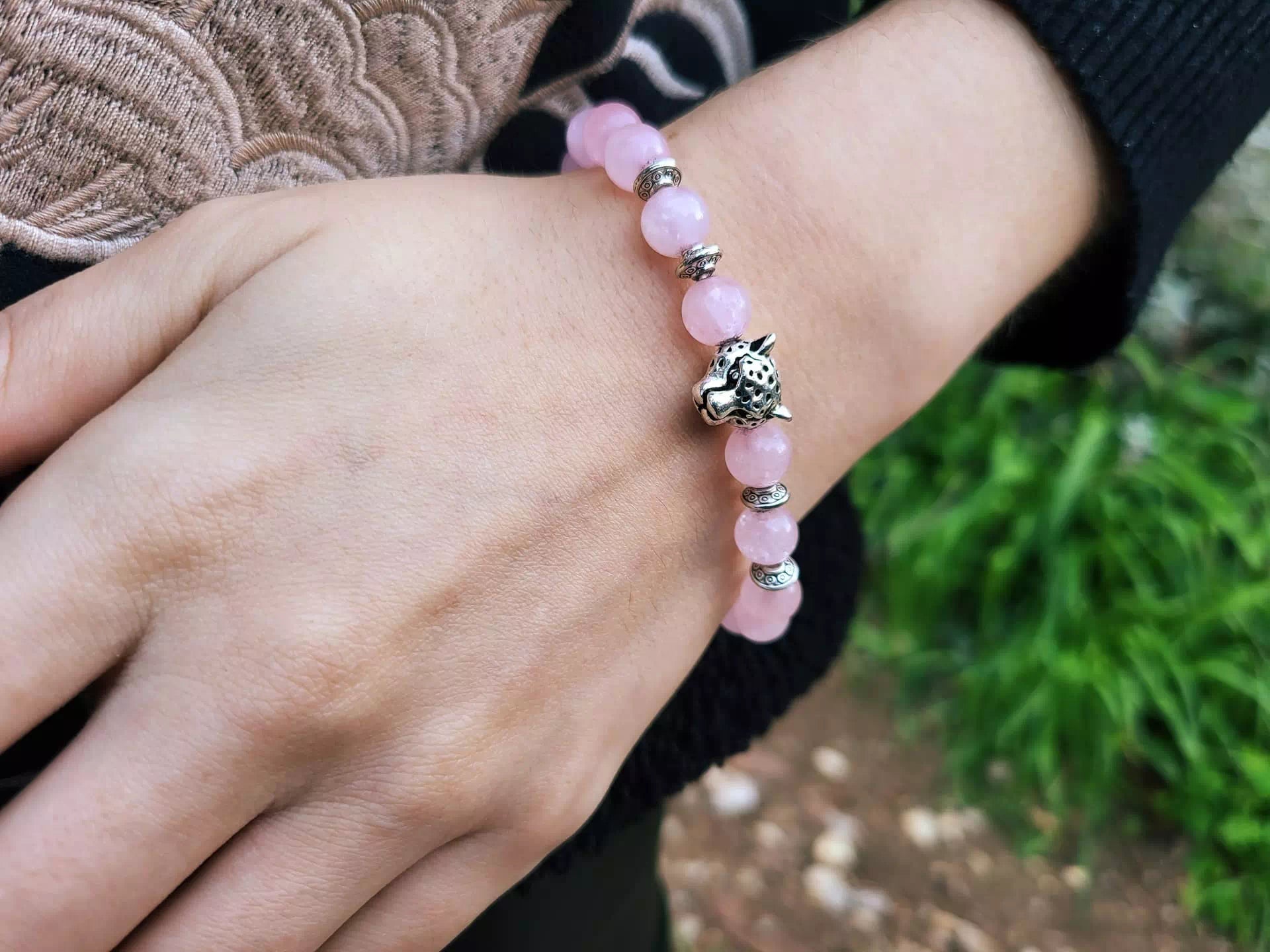 Bracelet Jaguar pierres naturelles Quartz Rose  Bracelet Jethyka