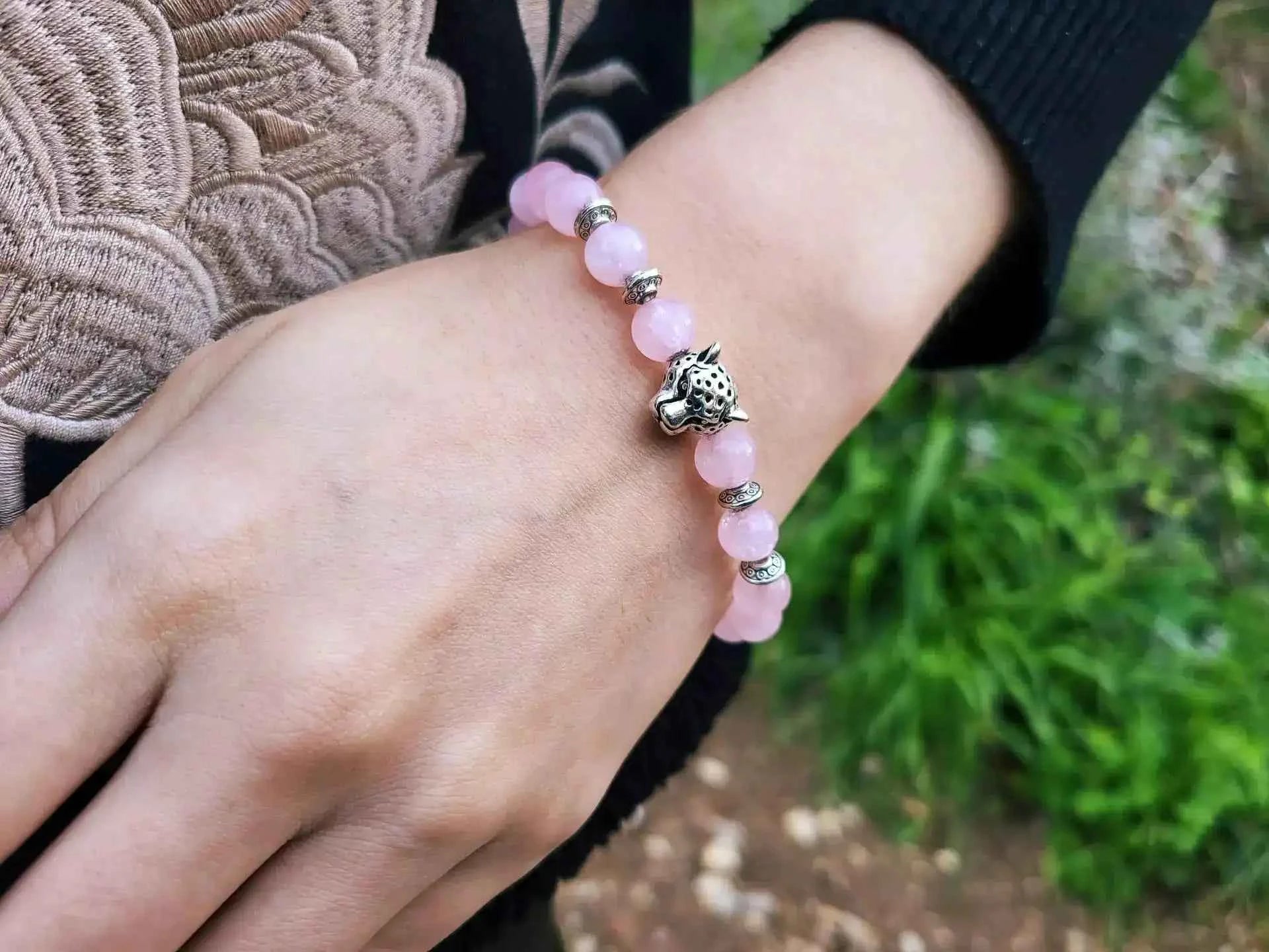 Bracelet Jaguar pierres naturelles Quartz Rose