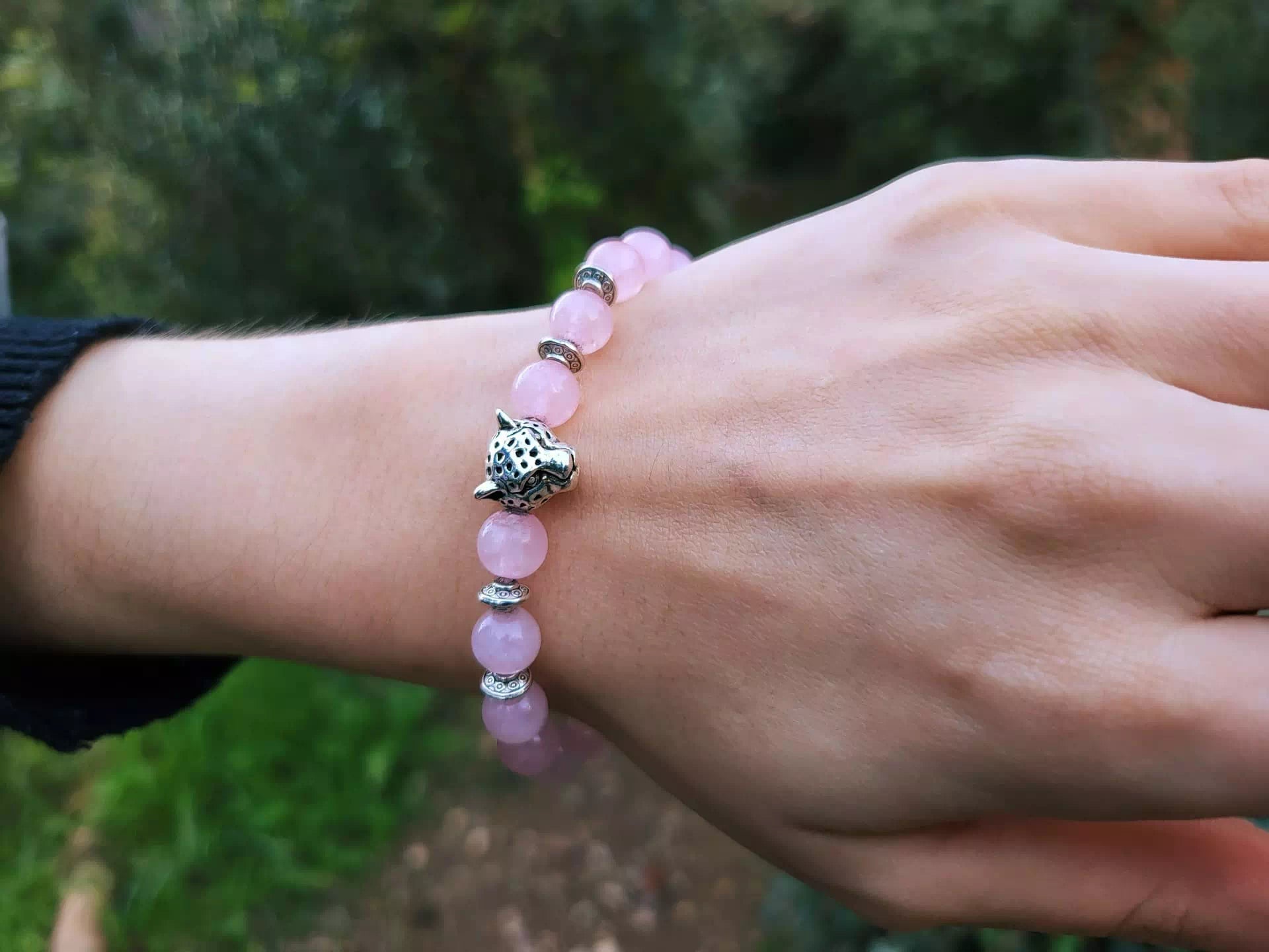 Bracelet Jaguar pierres naturelles Quartz Rose  Bracelet Jethyka