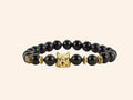 Bracelet en pierres naturelles Obsidienne et perle Loup en métal doré – Bijou puissant et protecteur
