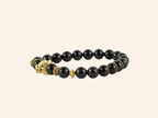 Bracelet en pierres naturelles Obsidienne et perle Loup en métal doré – Bijou puissant et protecteur