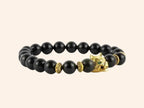 Bracelet en pierres naturelles Obsidienne et perle Loup en métal doré – Bijou puissant et protecteur