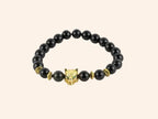 Bracelet en pierres naturelles Obsidienne et perle Loup en métal doré – Bijou puissant et protecteur