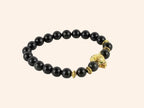 Bracelet en pierres naturelles Obsidienne et perle Loup en métal doré – Bijou puissant et protecteur