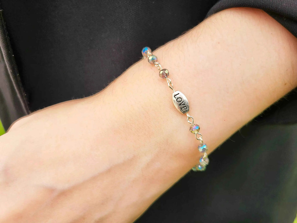 Bracelet Love en perles cristal Gris bleuté