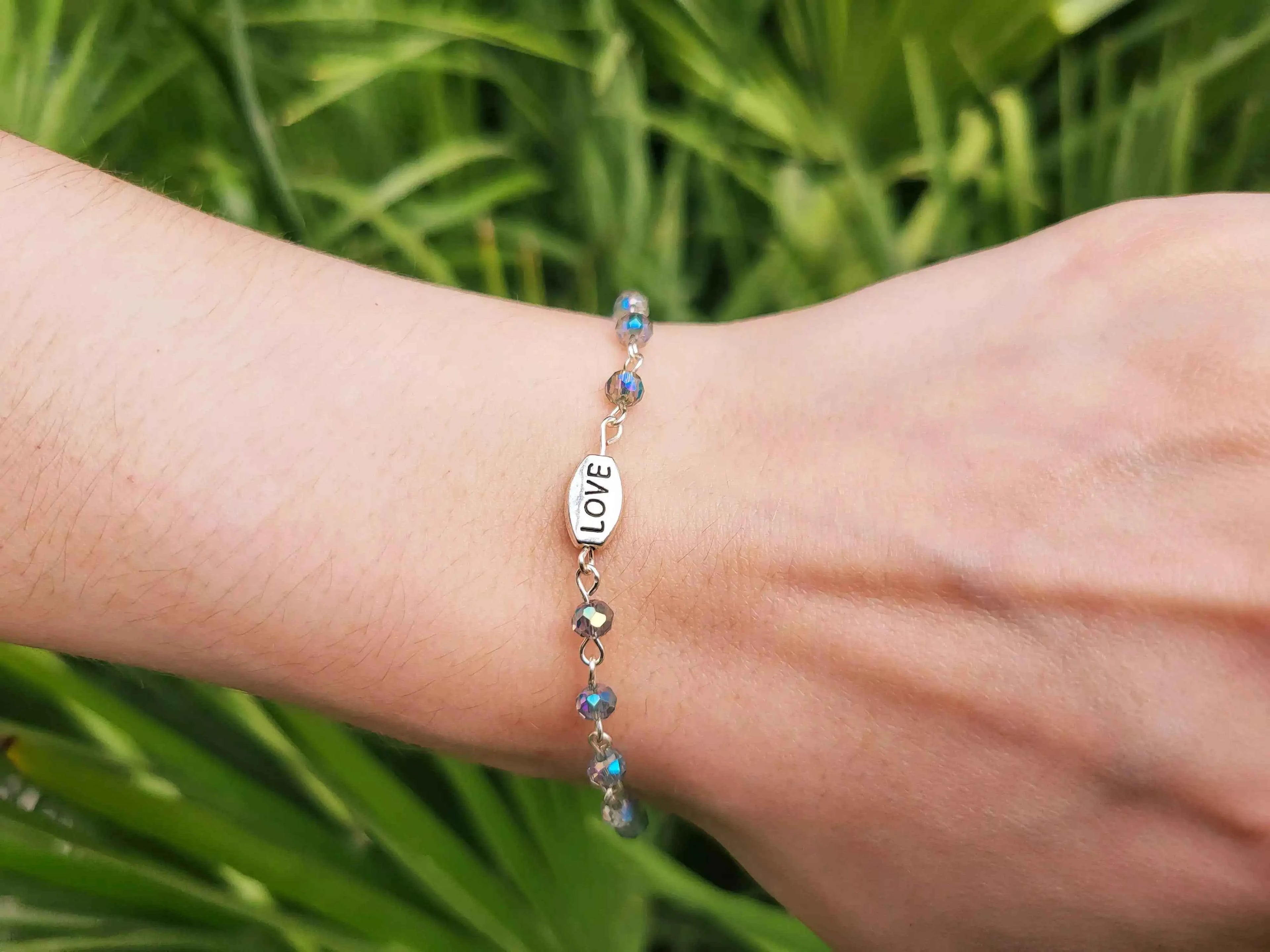 Bracelet Love en perles cristal Gris bleuté