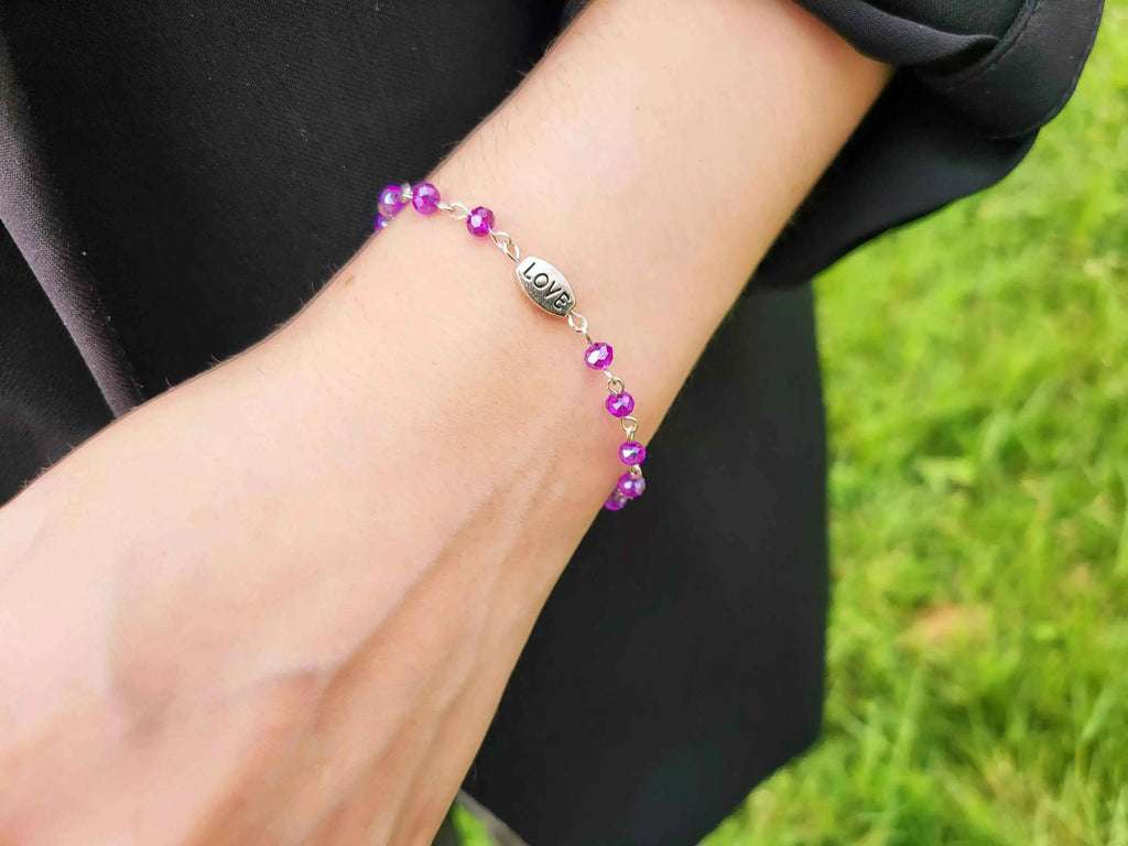 Bracelet Love en perles cristal Violettes