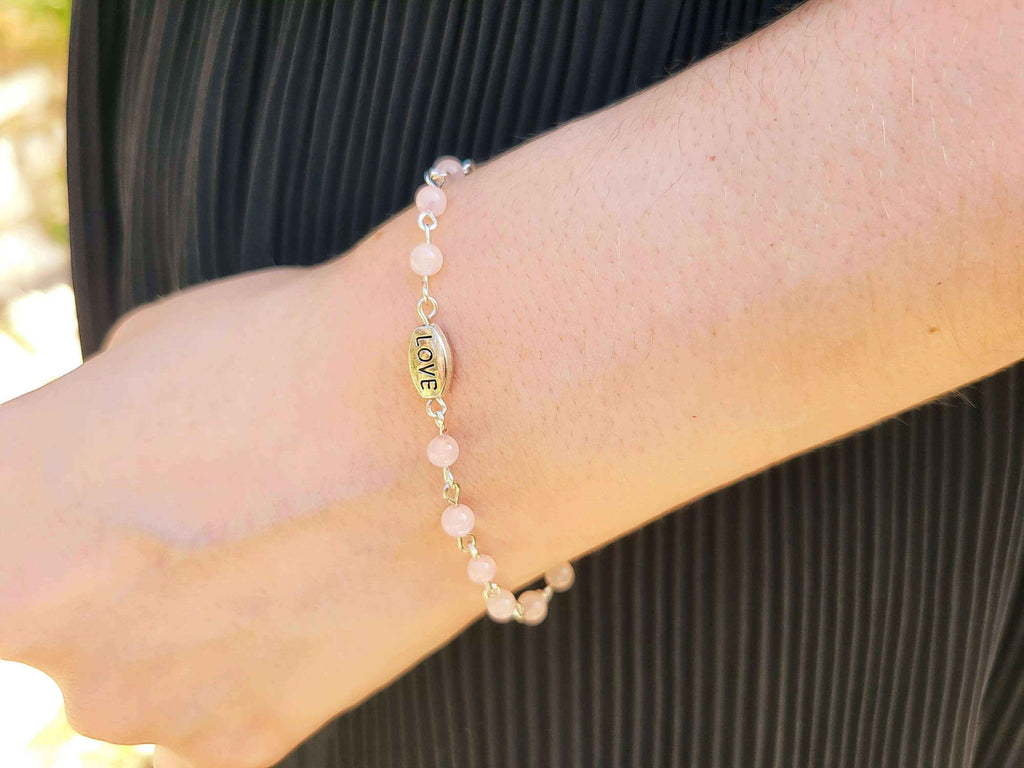 Bracelet Love en pierres naturelles Quartz Rose