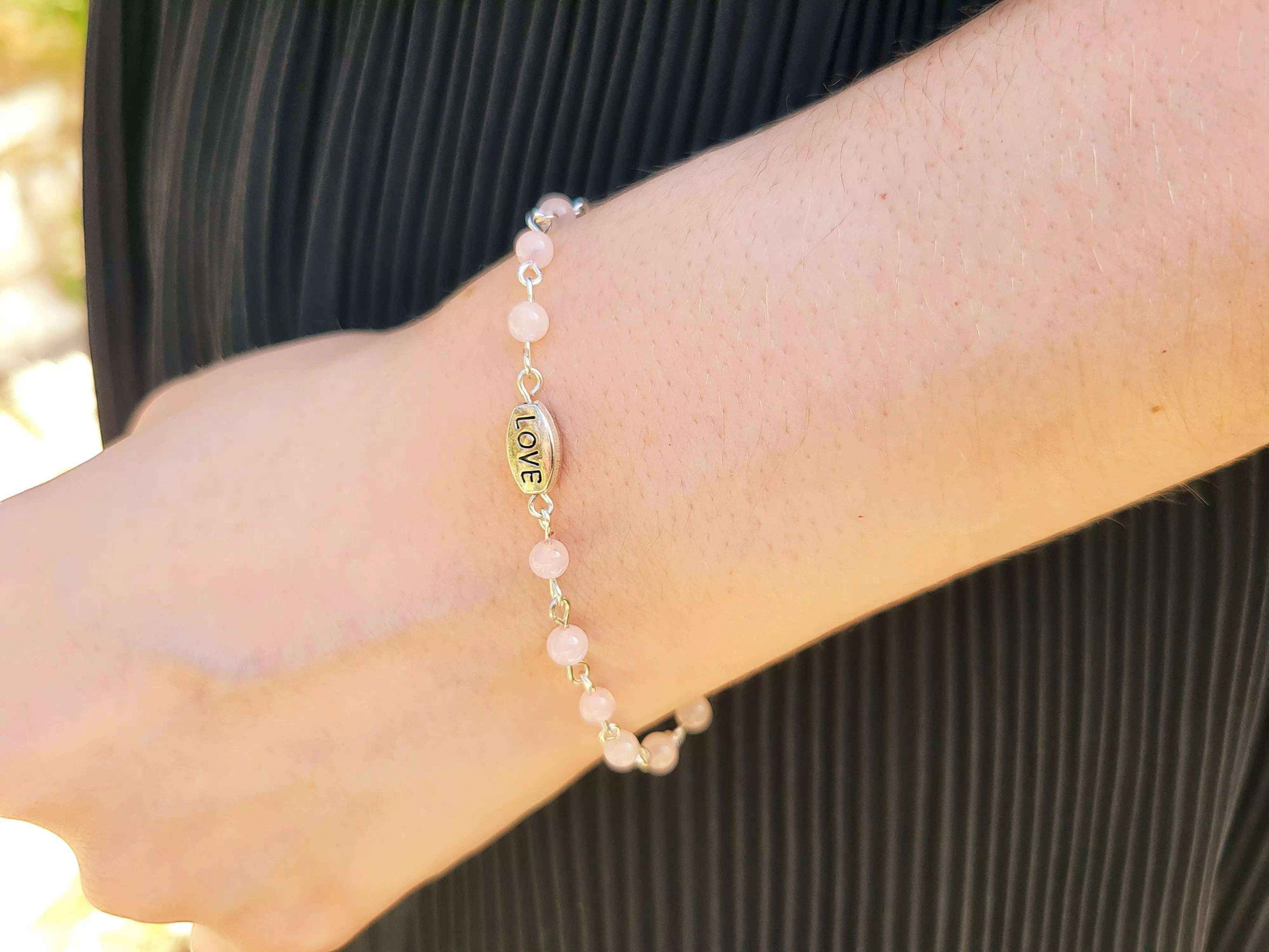 Bracelet Love en pierres naturelles Quartz Rose