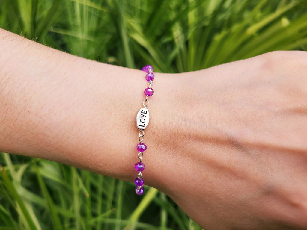 Bracelet femme perles cristal violettes et perle Love en métal  Bracelet Jethyka