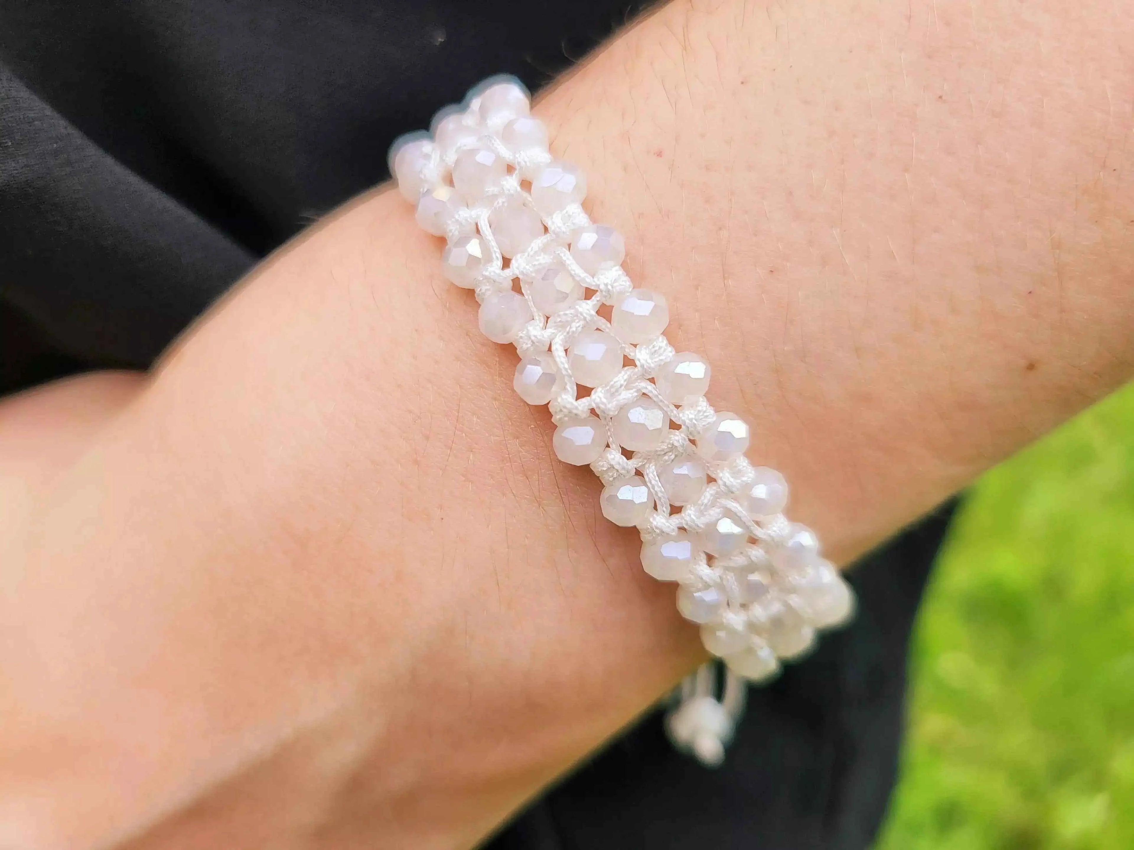Bracelet macramé perles cristal Blanches
