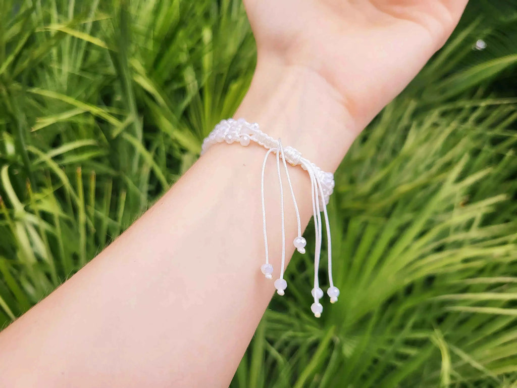 Bracelet macramé perles cristal Blanches