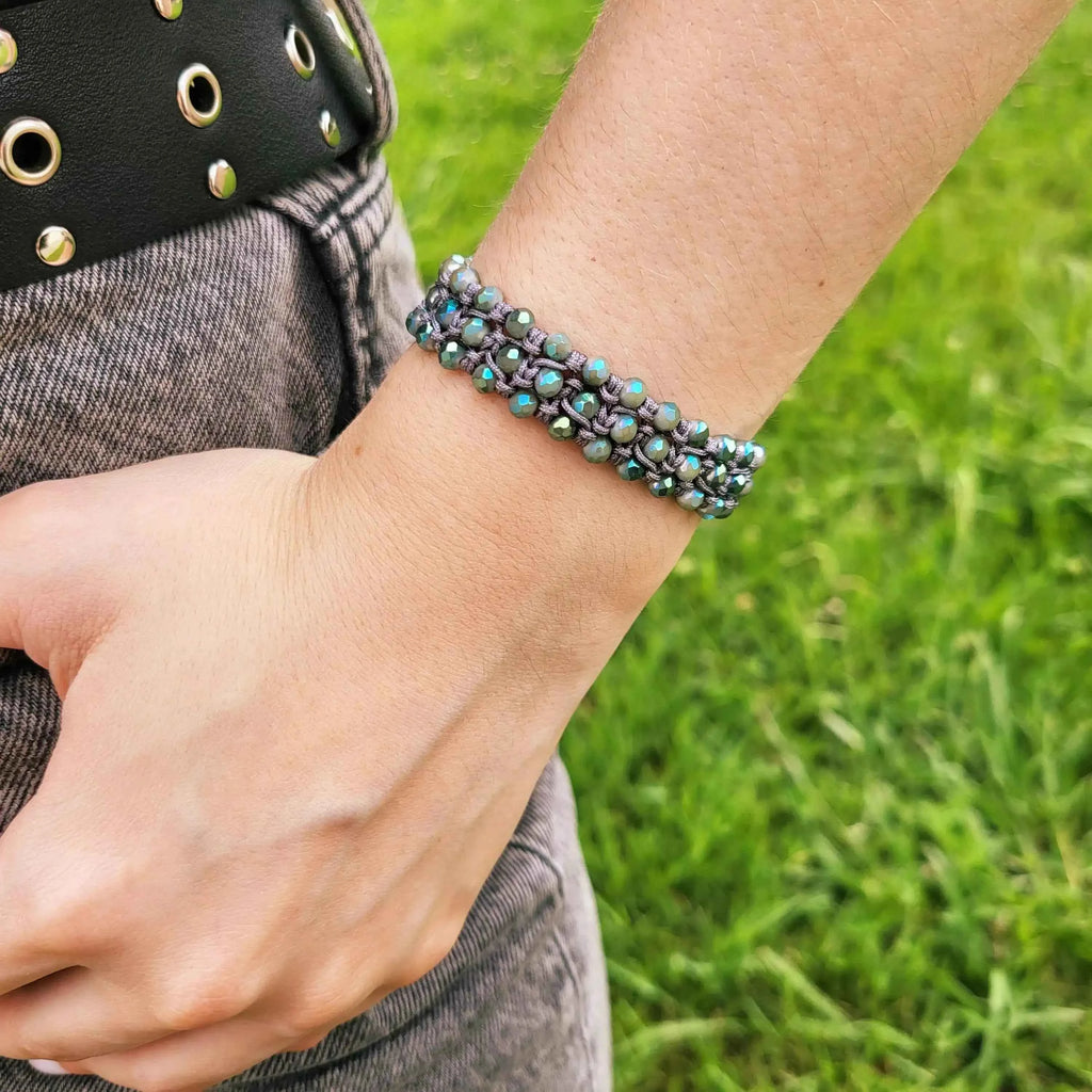 Bracelet macramé perles cristal Grises