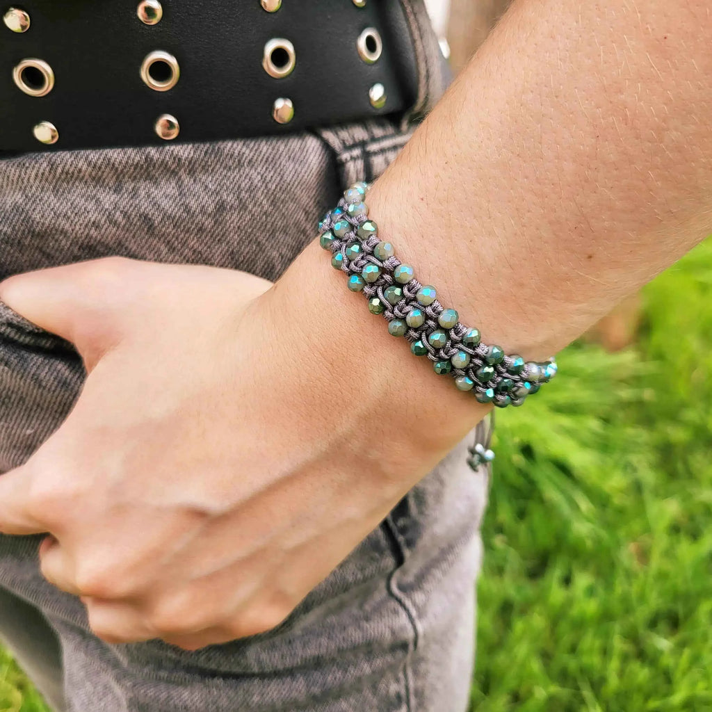 Bracelet macramé perles cristal Grises