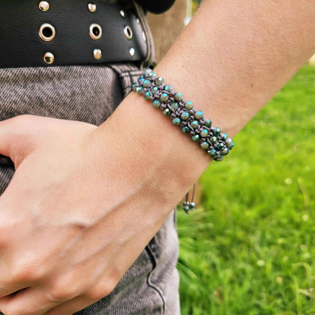 Bracelet macramé perles cristal Grises