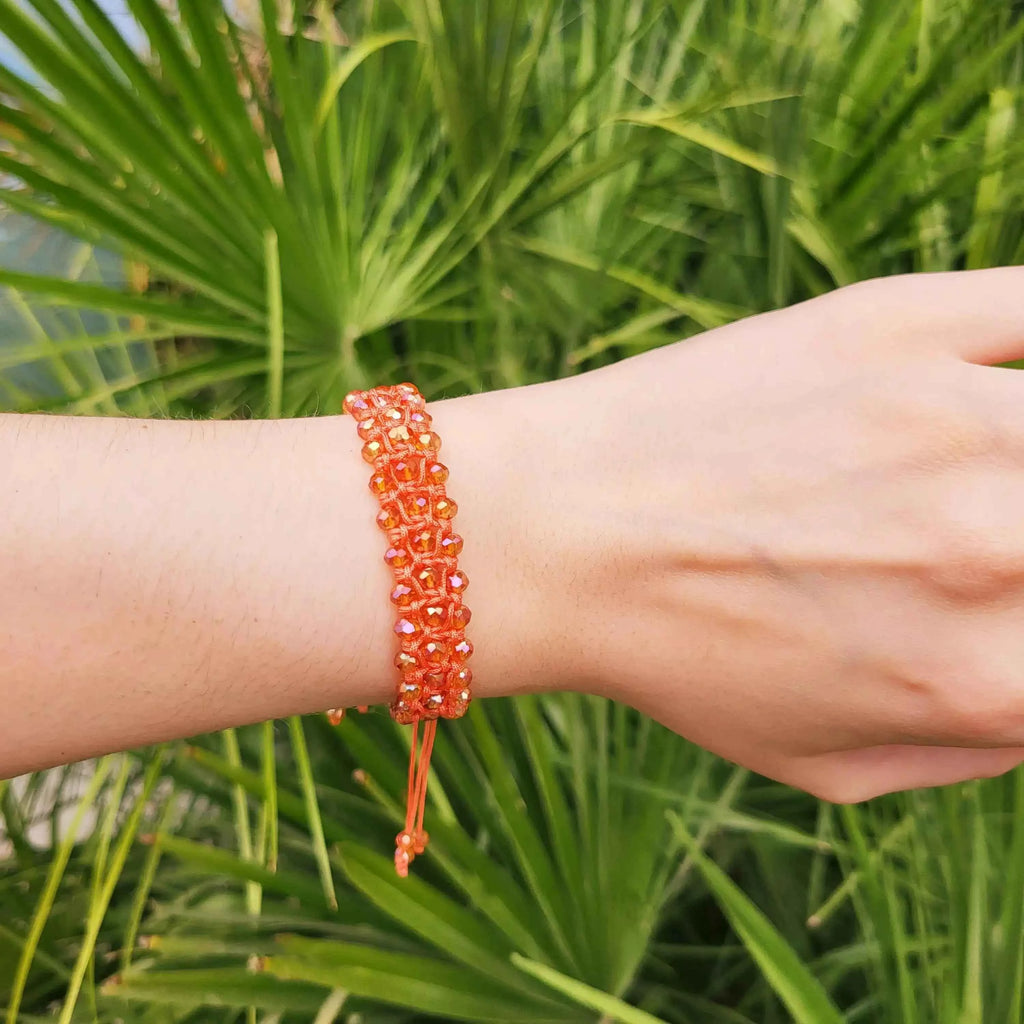 Bracelet macramé perles cristal Oranges