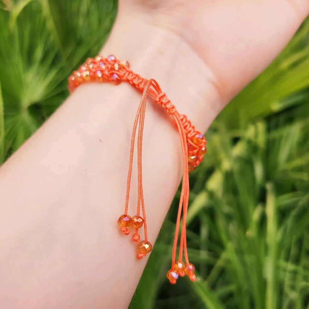 Bracelet macramé perles cristal Oranges
