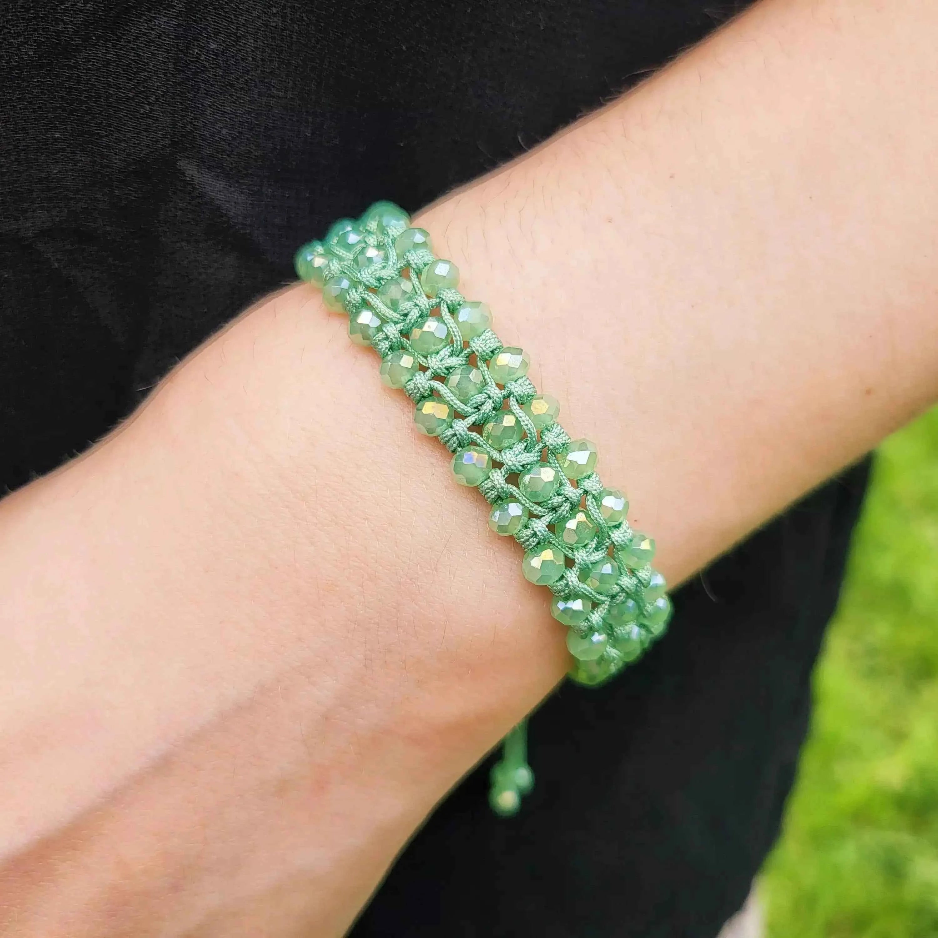 Bracelet macramé perles cristal Vert Pastel
