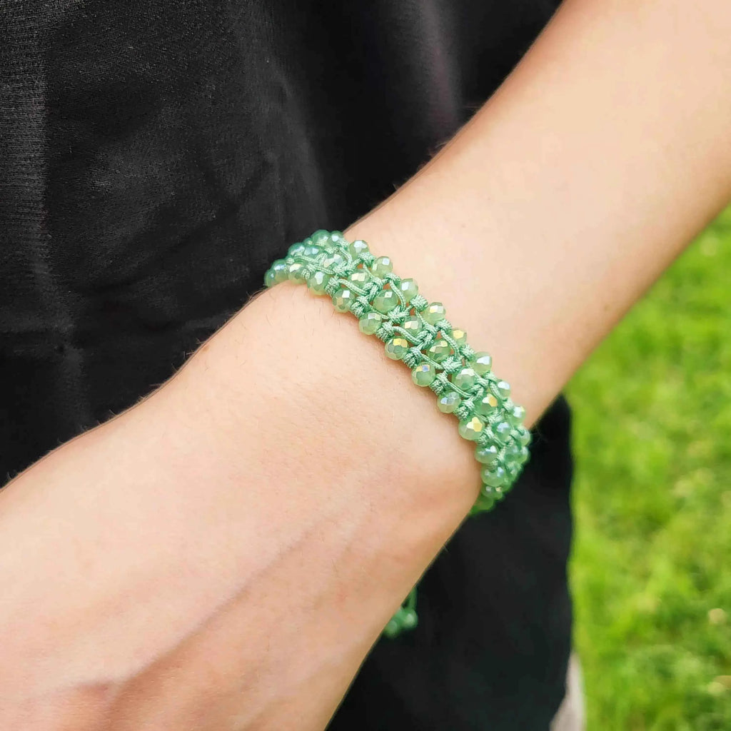 Bracelet macramé perles cristal Vert Pastel