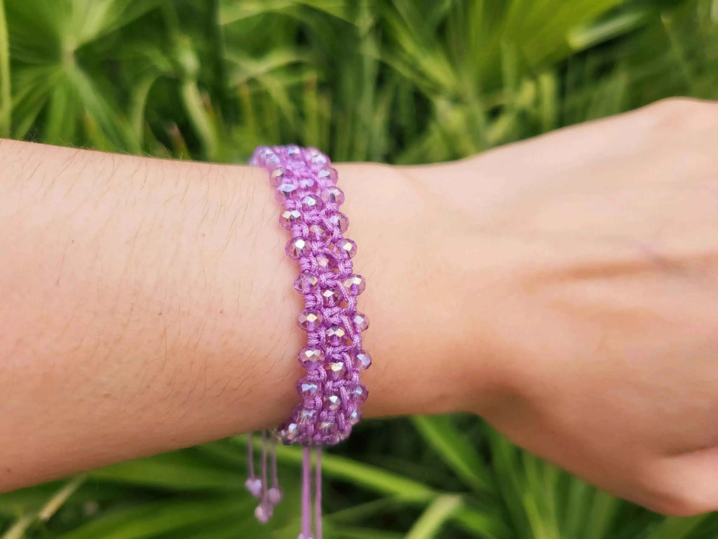 Bracelet macramé perles cristal violet clair
