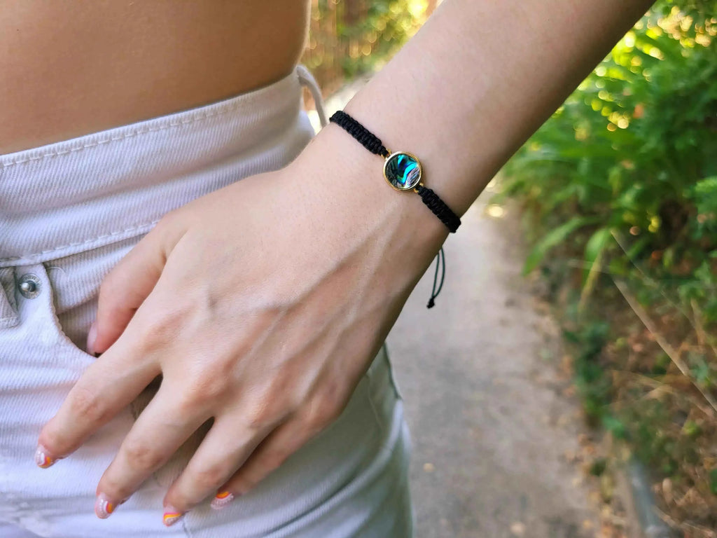 Bracelet Cercle Ormeaux Macramé Noir