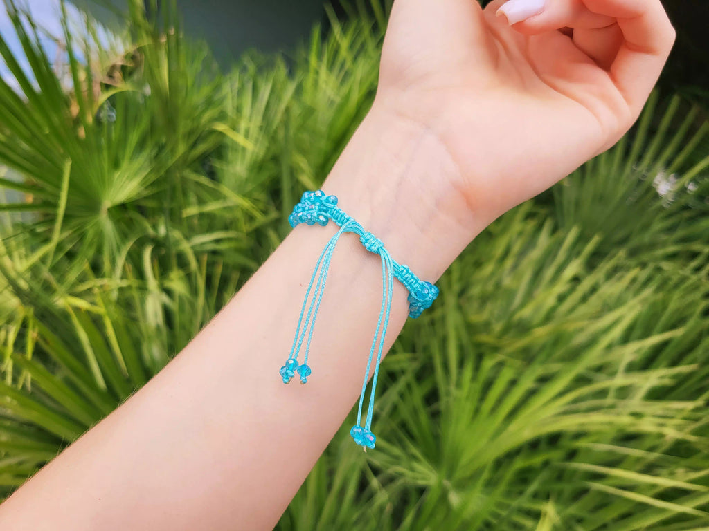 Bracelet Macramé avec Perles Cristal Bleu Azur  Bracelet Jethyka