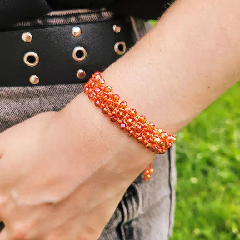 Bracelet Macramé Fait Main avec Perles Cristal Oranges  Bracelet Jethyka
