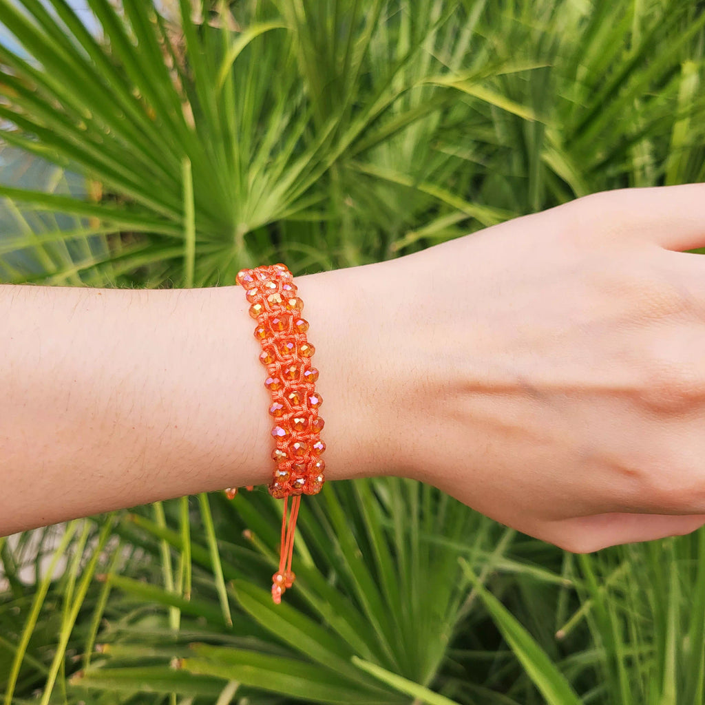 Bracelet Macramé Fait Main avec Perles Cristal Oranges  Bracelet Jethyka