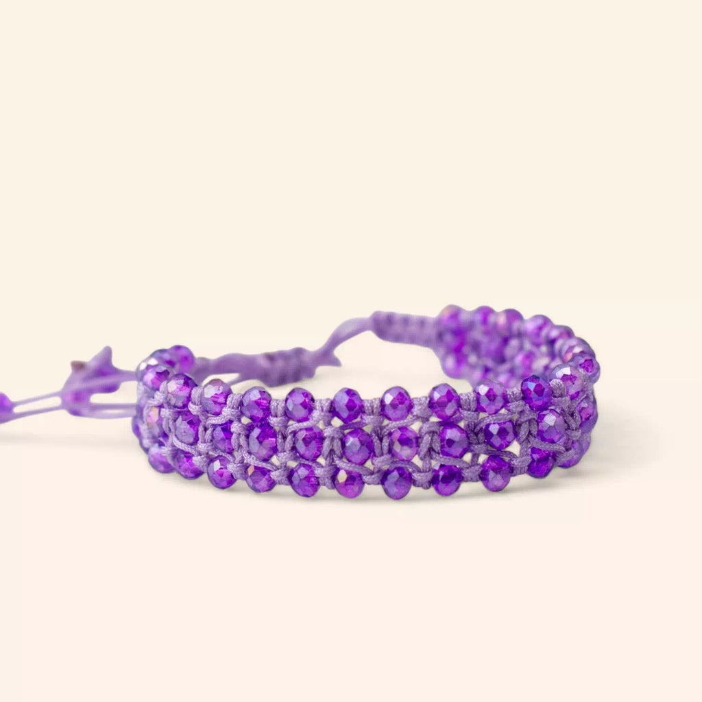 Bracelet Macramé Fait Main avec Perles Cristal Violettes  Bracelet Jethyka