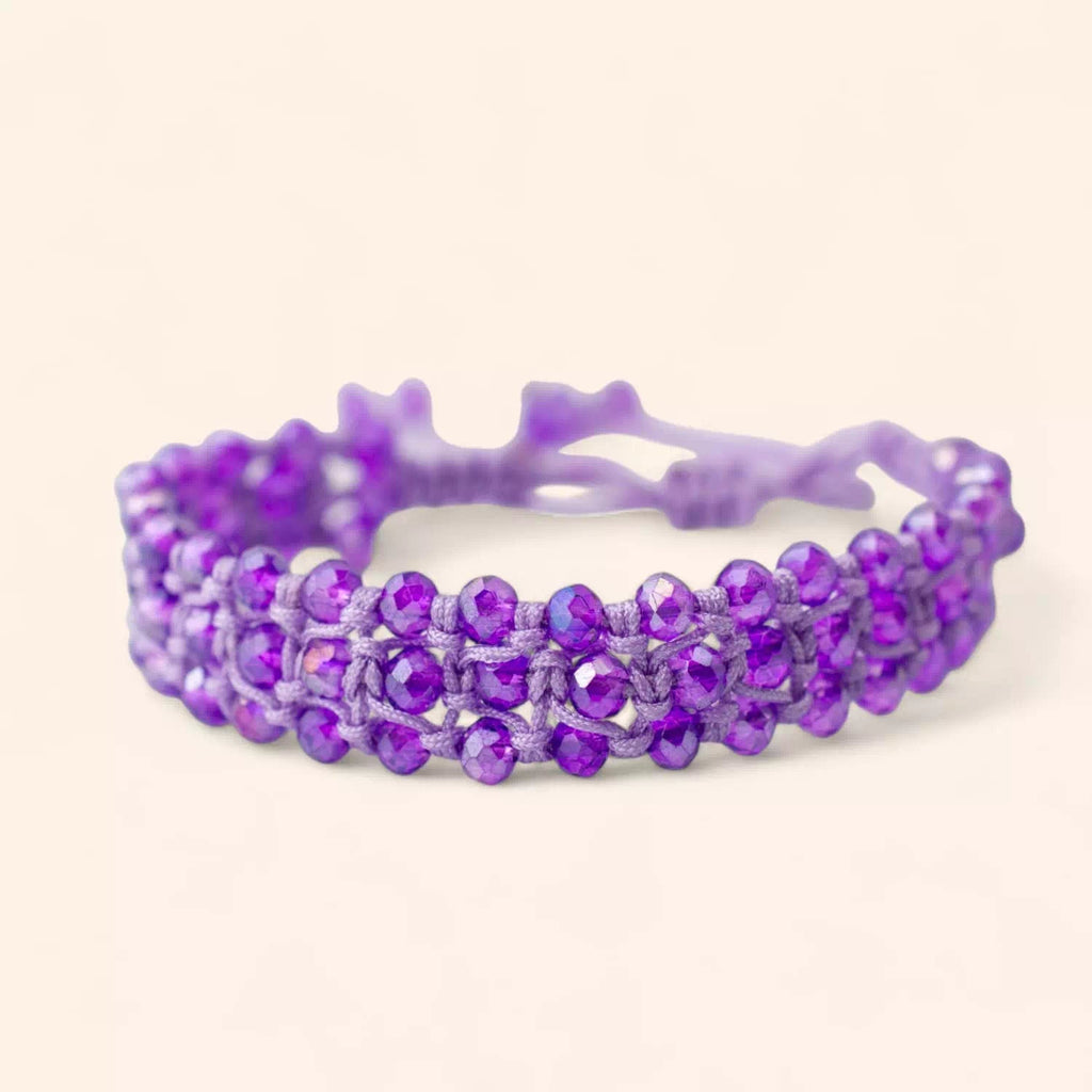 Bracelet Macramé Fait Main avec Perles Cristal Violettes  Bracelet Jethyka