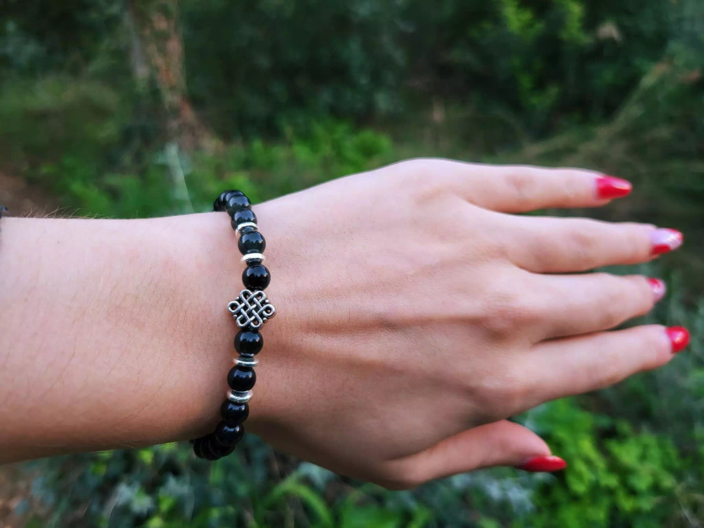 Bracelet en Pierres Naturelles Obsidienne et Perle Nœud Celtique  Bracelet Jethyka