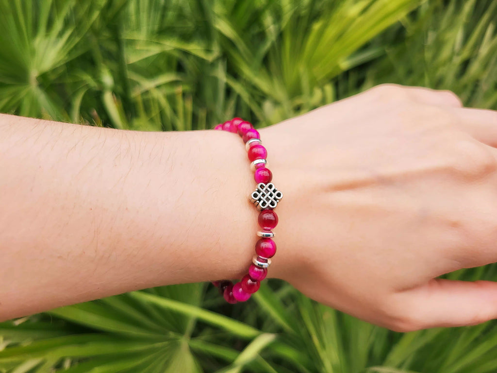 Bracelet en Pierres Naturelles Œil de Tigre Rose et Perle Nœud Celtique Jethyka Bracelet Jethyka